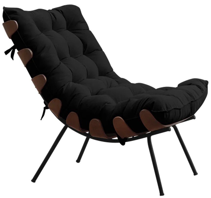Poltrona Decorativa Sala de Estar Abel Base de Madeira Preto Veludo Preto G41 - Gran Belo