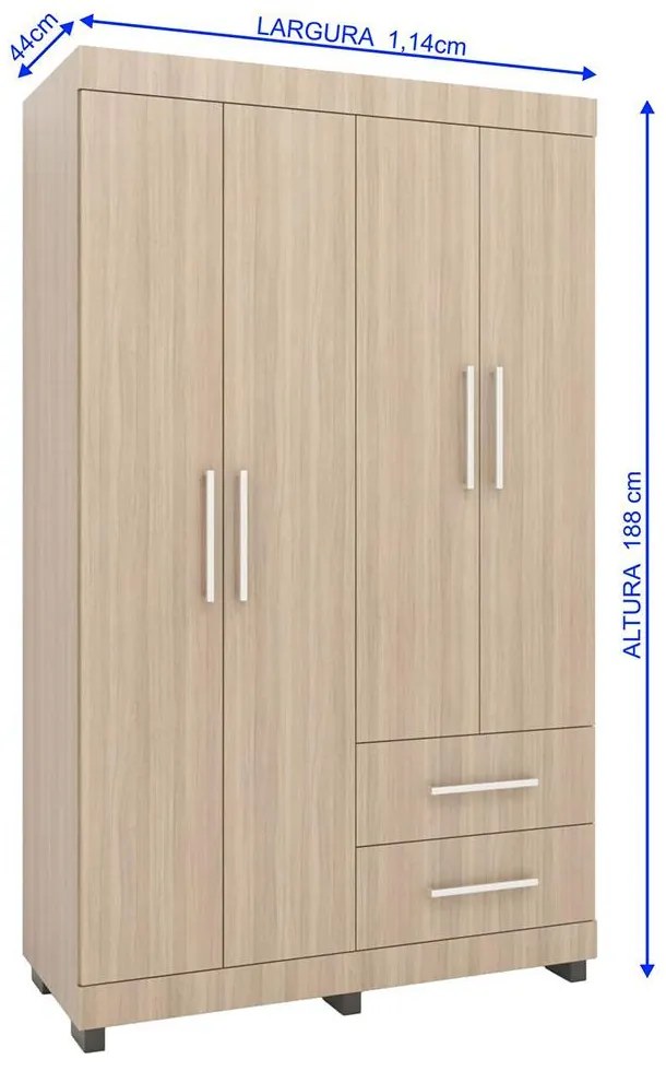 Roupeiro Guarda Roupa Alto 4 Portas 2 Gavetas Marrom Montana