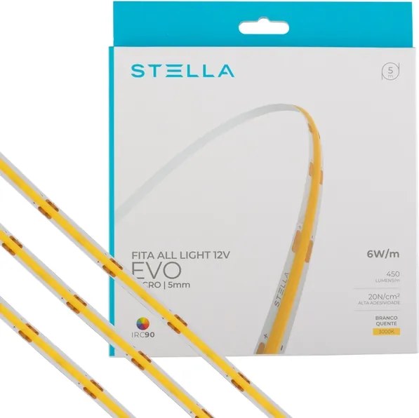 Fita De Led 6W Por Metro 12V 3000K 5M Irc90 All Light Evo