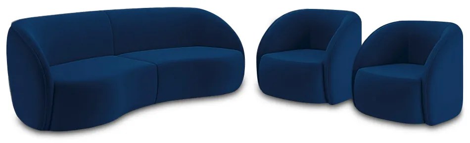 Conjunto Sofá Sala de Estar Bipartido 288cm e 2 Poltronas Clarke Veludo Azul G45 - Gran Belo