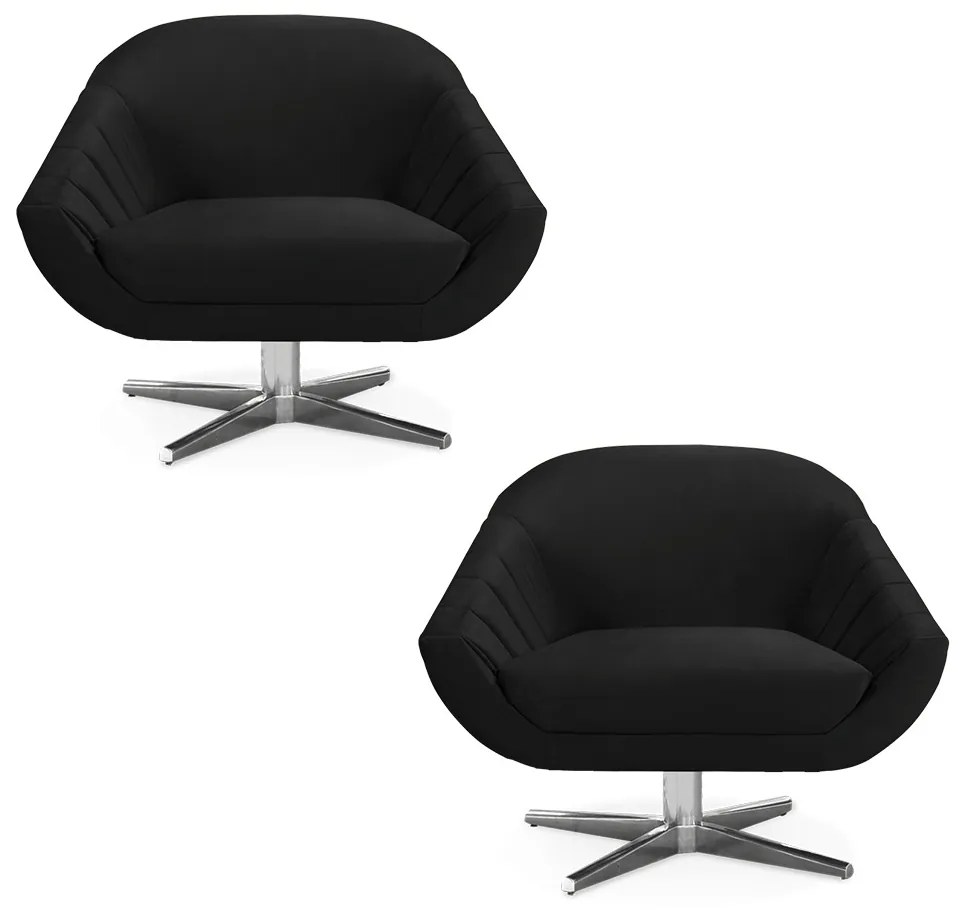 Kit 02 Poltronas Giratória Giovana Veludo Base Cromada D01 - D'Rossi - Preto