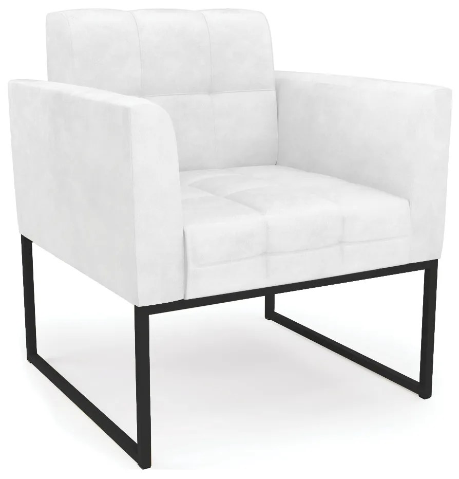 Poltrona Sala Decorativa Elisa Industrial Preto Sintético Pu D03 - D'Rossi - Couro Branco