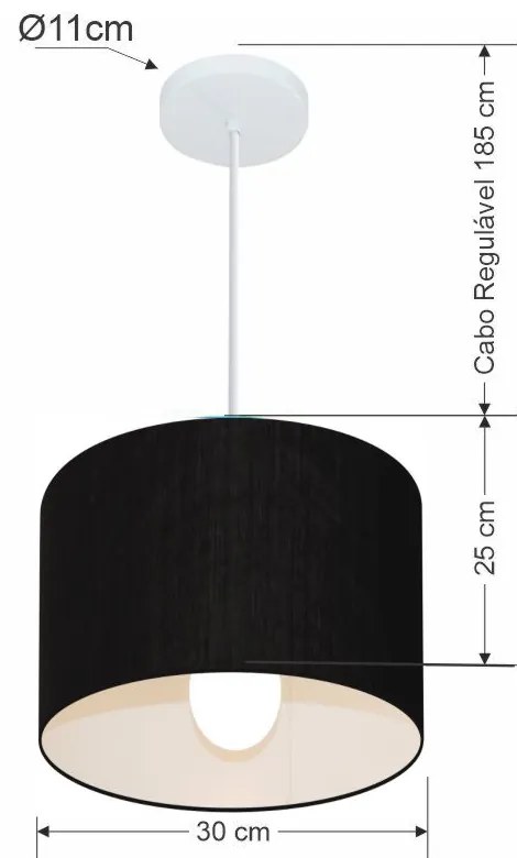 Lustre Pendente Cilíndrico Md-4113 Cúpula em Tecido 30x25cm Preto - Bivolt