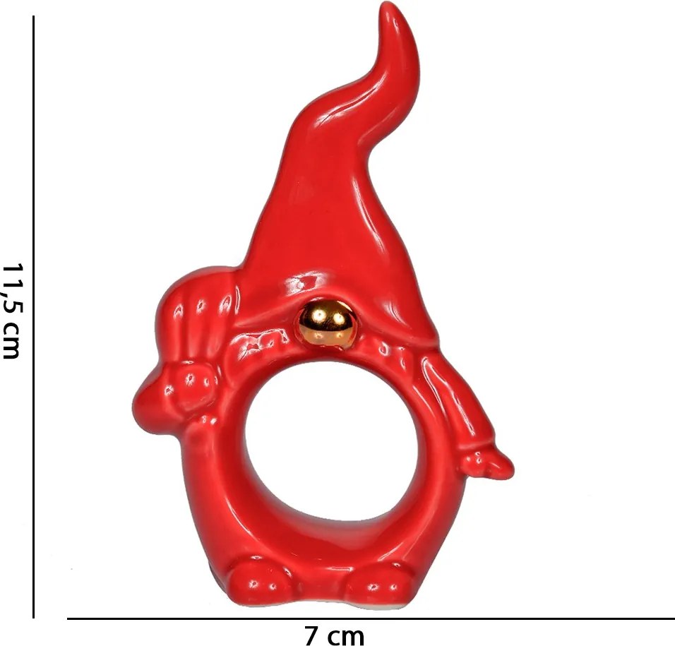 Porta Guardanapo Papai Noel Cerâmica Vermelho 11,5x7cm - D'Rossi