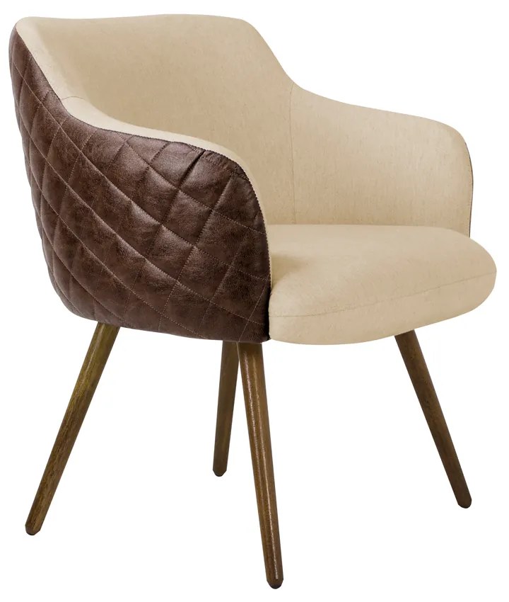 Poltrona Decorativa Kitana Pés Palito PU Sintético/Linho Marrom/Bege G15 - Gran Belo