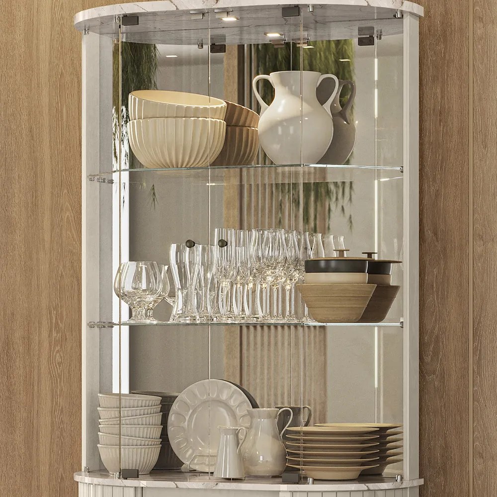 Cristaleira de Vidro com Led 91cm Sala de Jantar Zunari M20 - D'Rossi - Calacata e Off White
