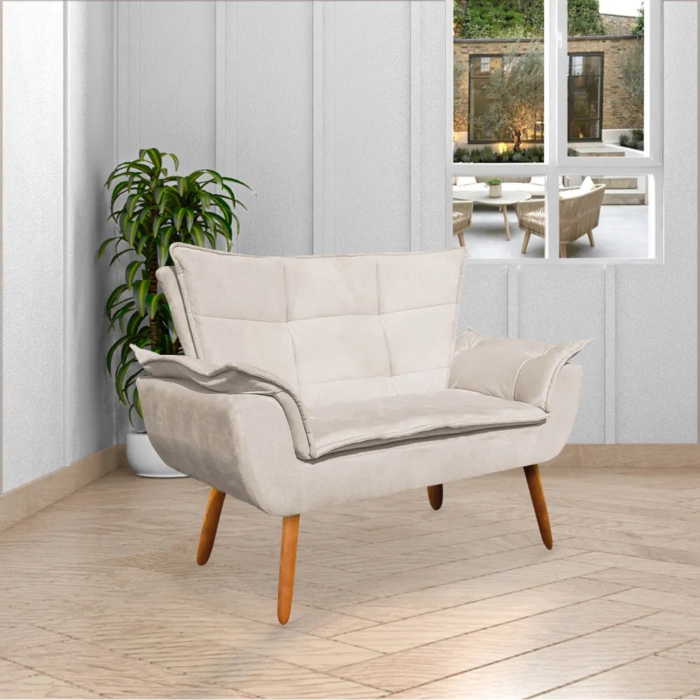 Poltrona Namoradeira Pés Palito Charger Suede Bege G19 - Gran Belo
