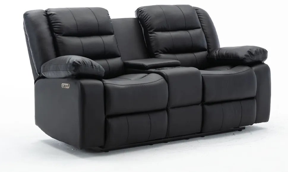 Sofá Reclinável Elétrica Sala de Cinema Hollywood 2 Lugares com Massagem Aquecimento Baú Entrada USB/USB-C PU Preto G94 - Gran Belo