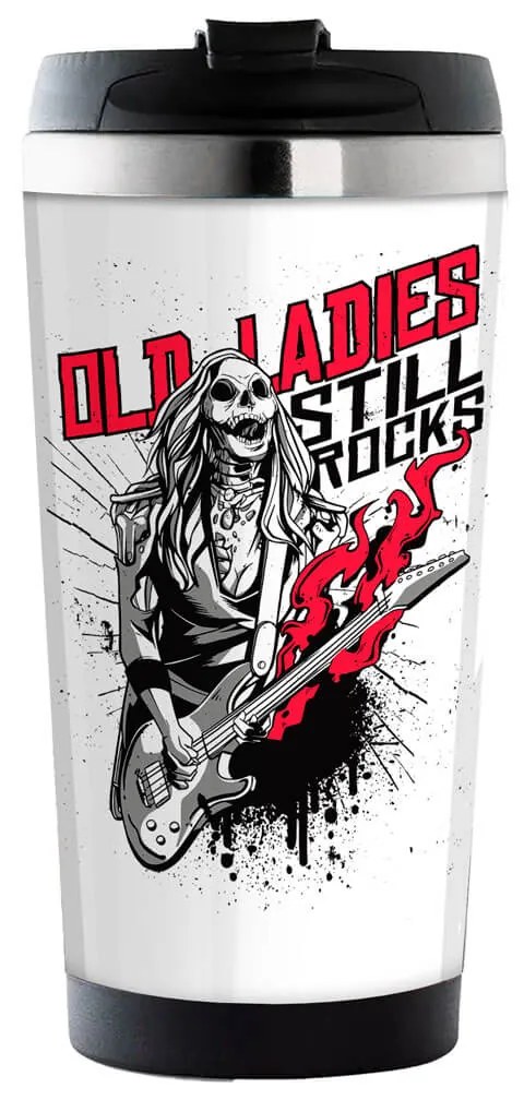 Copo Térmico 500ml Inox Branco Caveira Old Ladies Still Rock