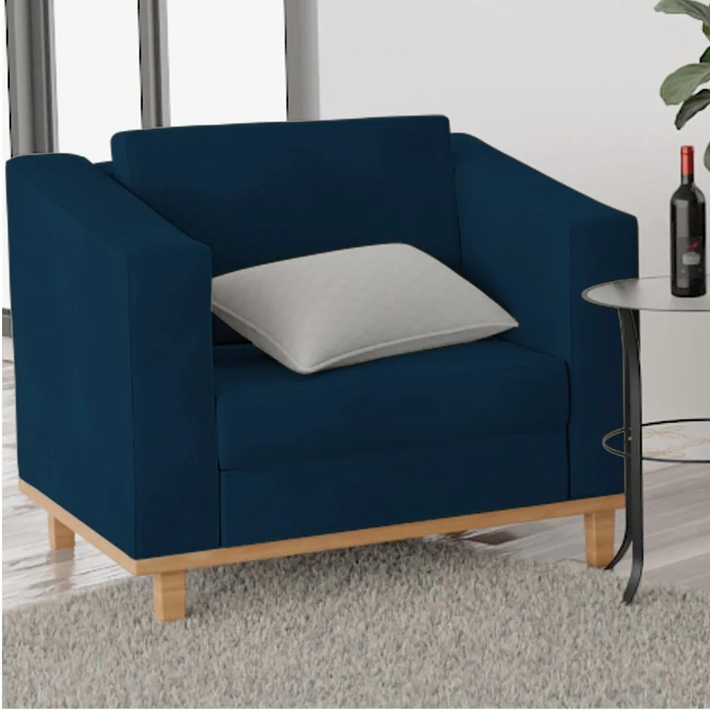 Kit Sofá 2 Lugares e 2 Poltronas Europa Suede Azul Marinho ADJ Decor