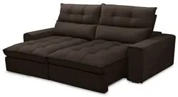 Sofá Retrátil Reclinável 3 Lugares 230cm Damy F05 Veludo Marrom Escuro