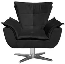 Poltrona Decorativa Base Giratória Cromada com Puff Opla Suede Preto -