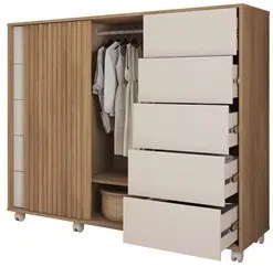 Cômoda Sapateira Com Rodízios Pegasus Buriti/Off White - Caemmun