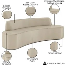 Sofá 3 Lugares para Sala de Estar Living 180cm Koane D06 Facto Pérola