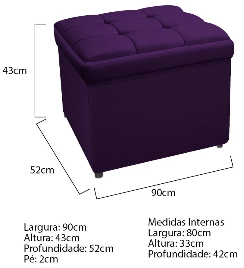 Calçadeira Copenhague 90 cm Solteiro Suede Roxo - ADJ Decor