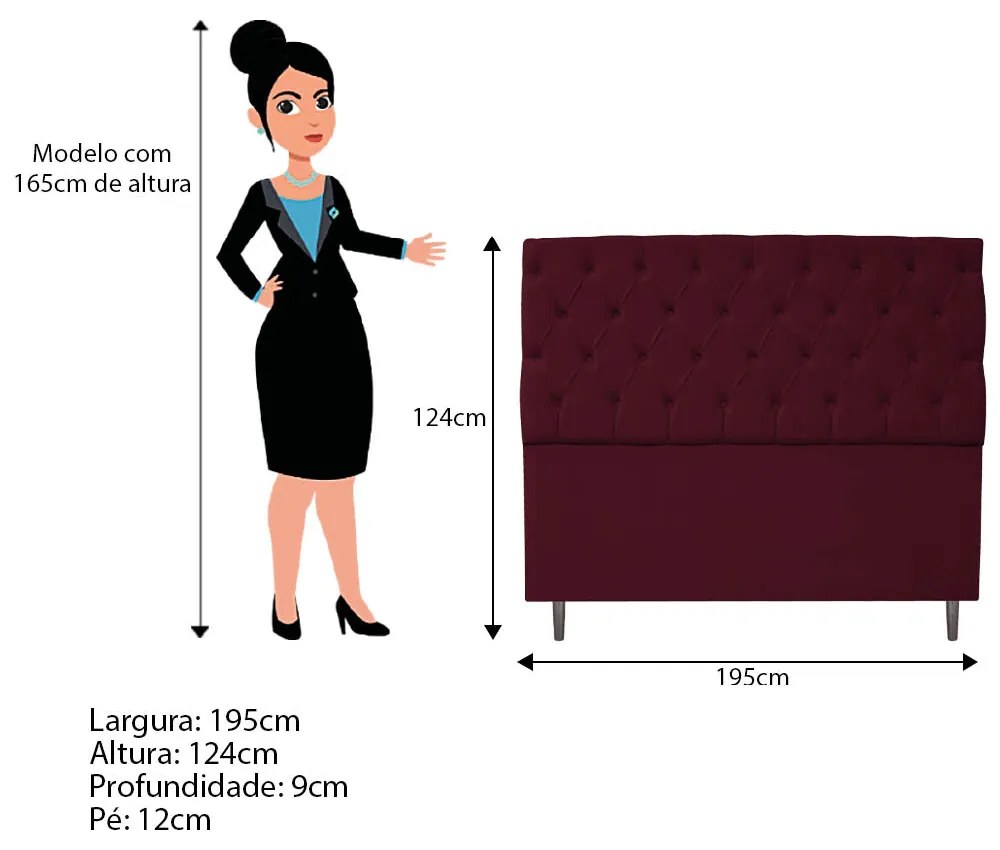 Kit Cabeceira e Calçadeira Liverpool 195 cm King Size Suede Bordô - ADJ Decor
