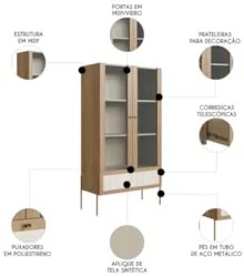 Cristaleira 2 Portas de Vidro Pé Metal Arlo A10 Hanover/Dourado - Mpoz