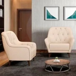 Kit 2 Poltronas Decorativas para Sala com Capitonê Pietà Z32 Linho Cha