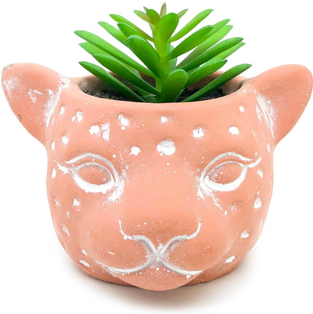 Vaso com Planta Cabeça Onça Barro - Pequeno