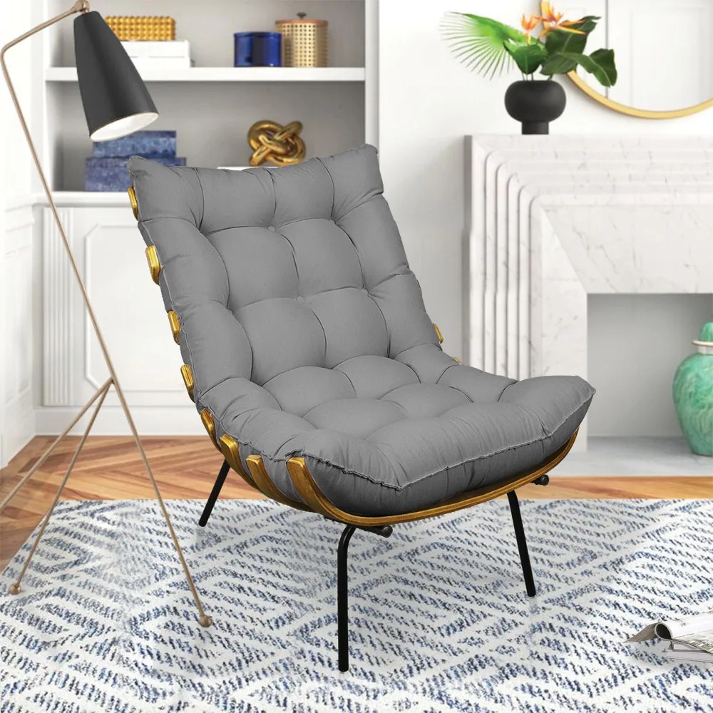 Poltrona Costela Linho Base Metálica Preto M11 - D'Rossi - A19 Bege