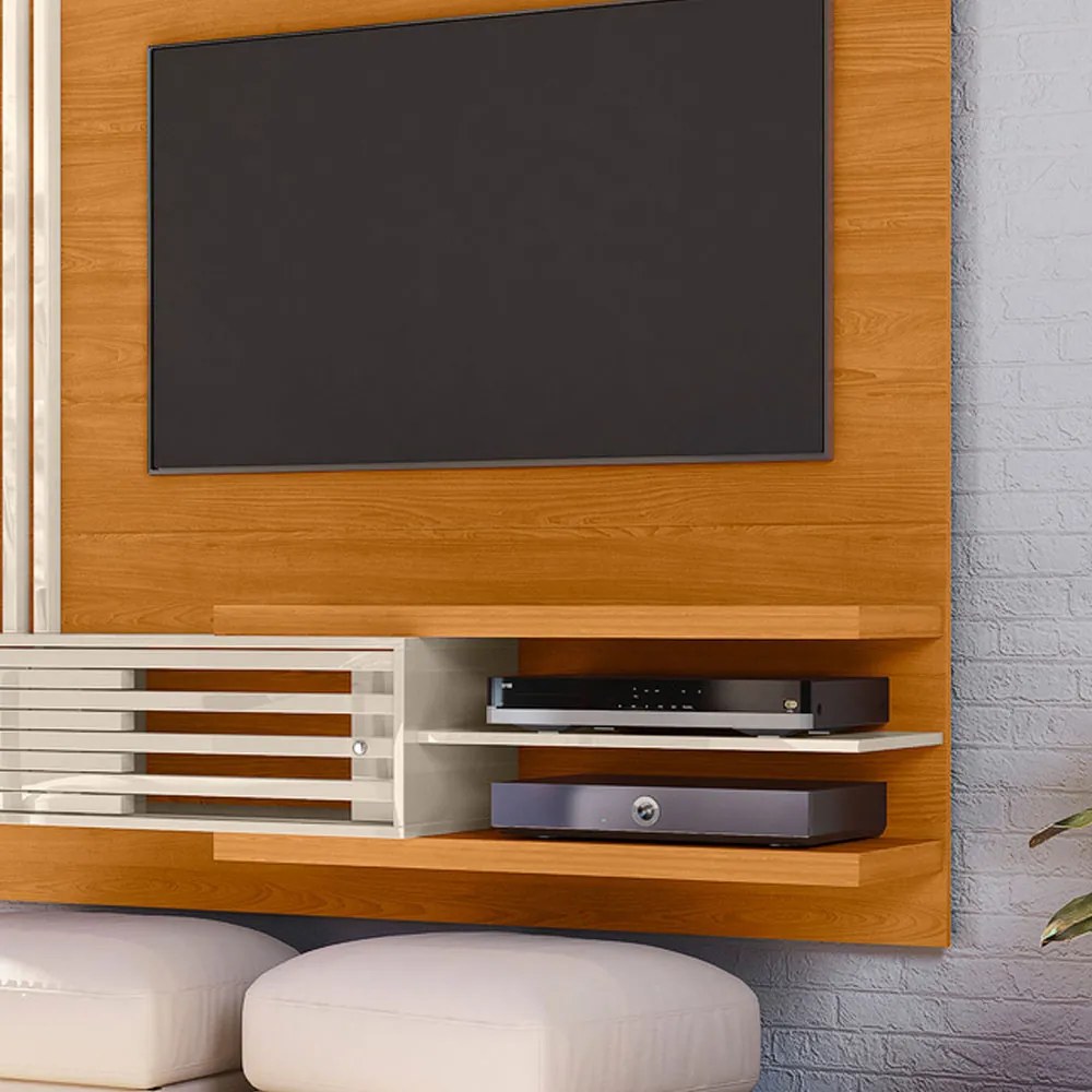 Painel TV 55 Pol 182cm Bancada Suspensa para Sala Romelli M20 - D'Rossi - Cinamomo e Off White