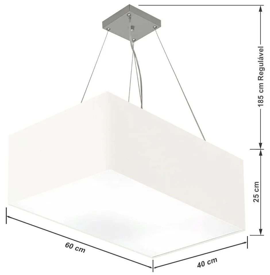Lustre Pendente Retangular Md-4372 Cúpula em Tecido 60x40cm Branco