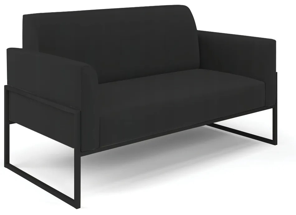 Sofá Namoradeira com 2 Poltronas Base Industrial Alta Preto Marisa Veludo D03 - D'Rossi - Preto