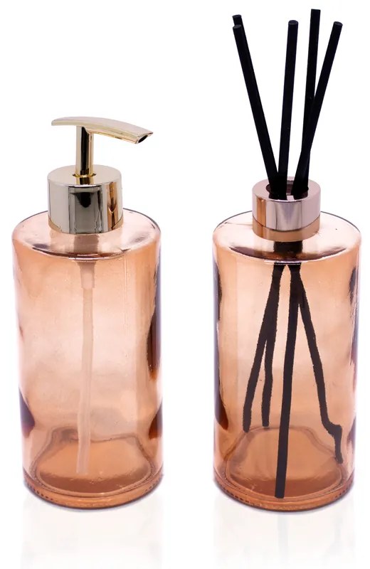 Kit Difusor e Porta Sabonete Liquido de Vidro Laranja F01 - D'Rossi