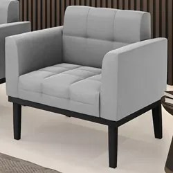 Poltrona Decorativa Base Madeira Preto Ana Suede Cinza - Ibiza