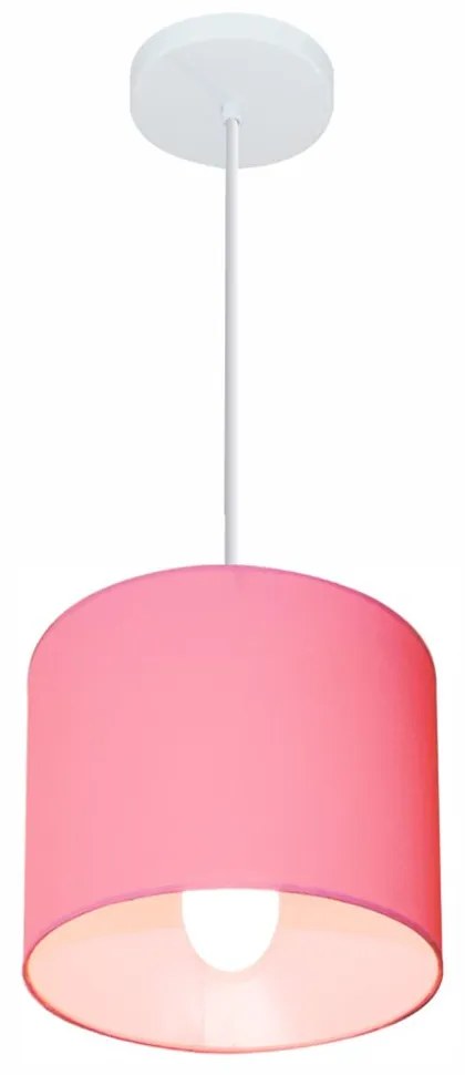 Lustre Pendente Cilíndrico Md-4046 Cúpula em Tecido 18x18cm Rosa Bebê - Bivolt