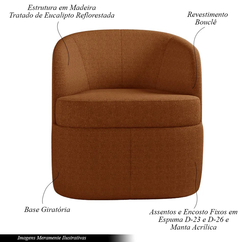 Poltrona Decorativa Design Moderno Bel Sala de Estar Base Giratória Bouclê Terracota G33 - Gran Belo