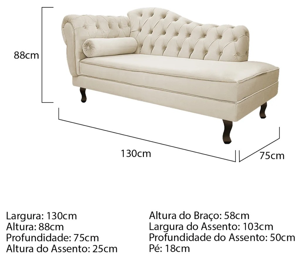 Kit Diva Recamier Diana 130cm Lado Direito e 02 Poltronas Classic Suede - ADJ Decor