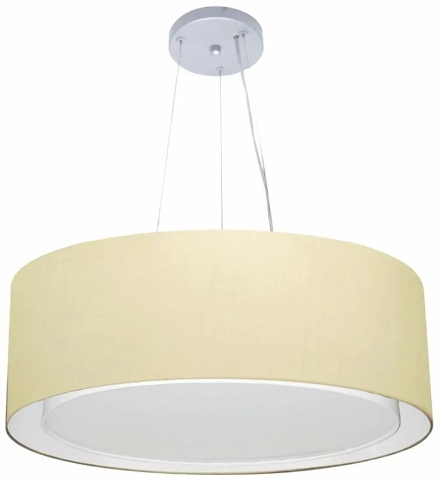 Lustre Pendente Cilíndrico Duplo Md-4125 Cúpula em Tecido 60x25cm Algodão Crú - Bivolt