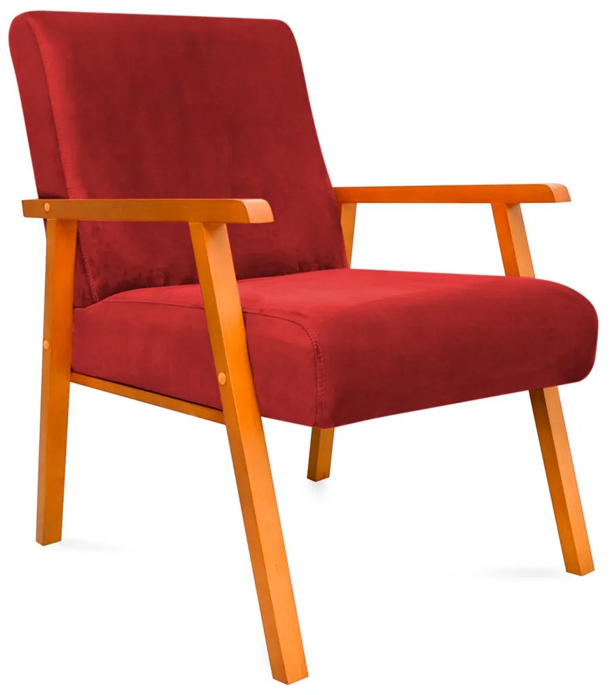 Kit 2 Poltronas Decorativas Alexa Braça de Madeira Suede Vermelho - Sheep Estofados