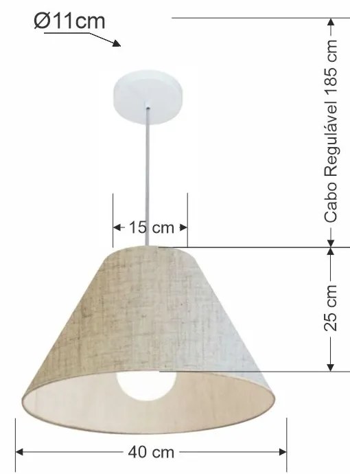 Lustre Pendente Cone Md-4078 Cúpula em Tecido 25/40x15cm  Rustico Bege - Bivolt