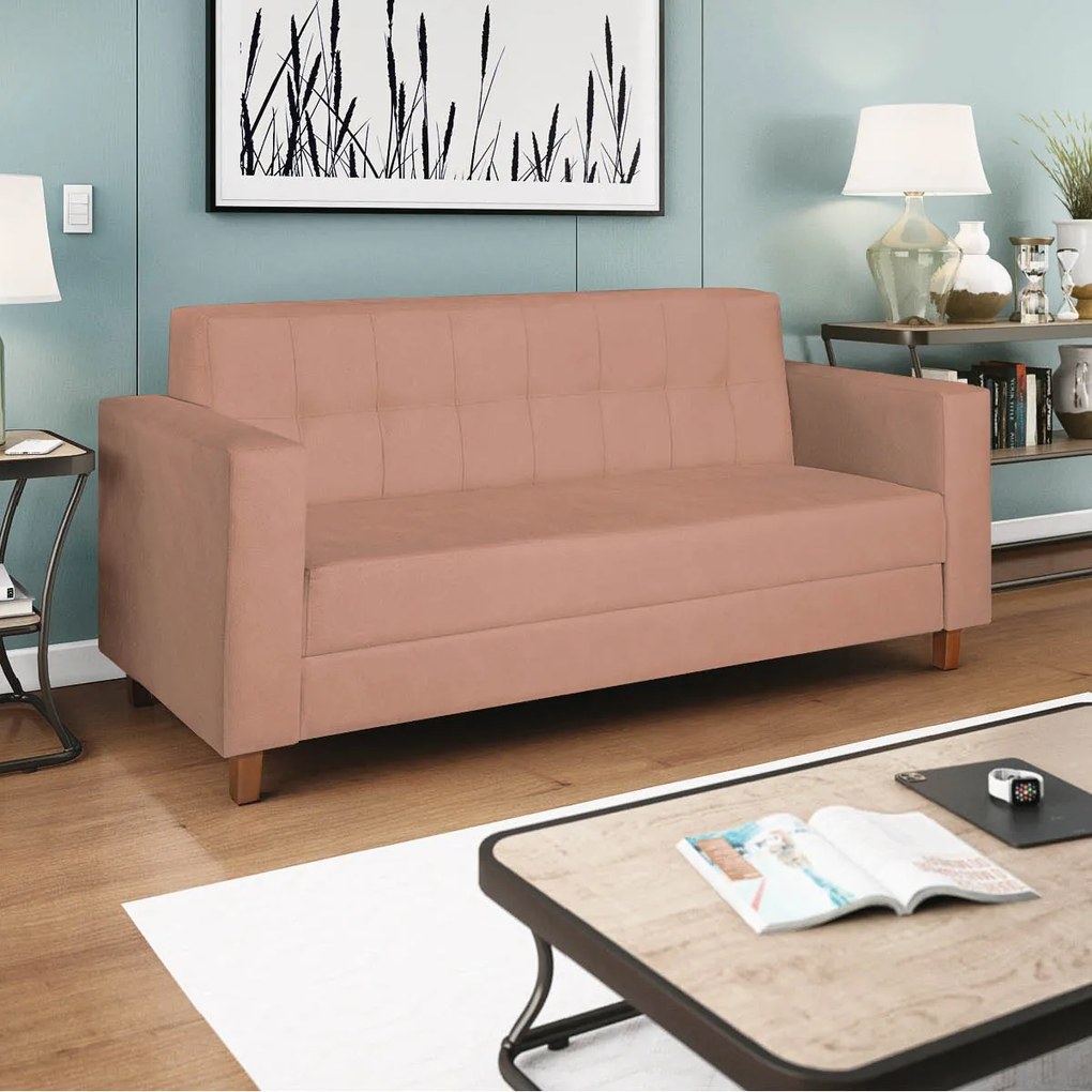 Sofá 2 Lugares Denver Suede Rosê - ADJ Decor