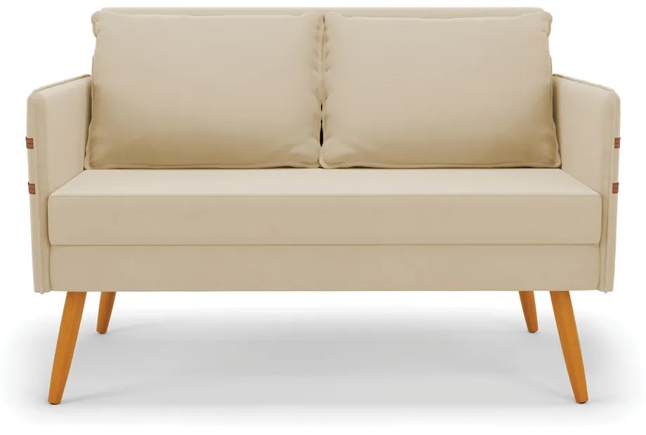 Kit 01 Namoradeira 02 Lugares e 02 Poltronas Mari Suede Base de Madeira MA30 - D'Rossi - Bege