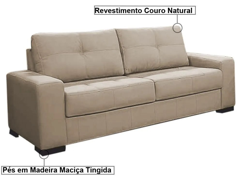 Sofá 3 Lugares 200cm Turim Couro Bege 66 G58 - Gran Belo
