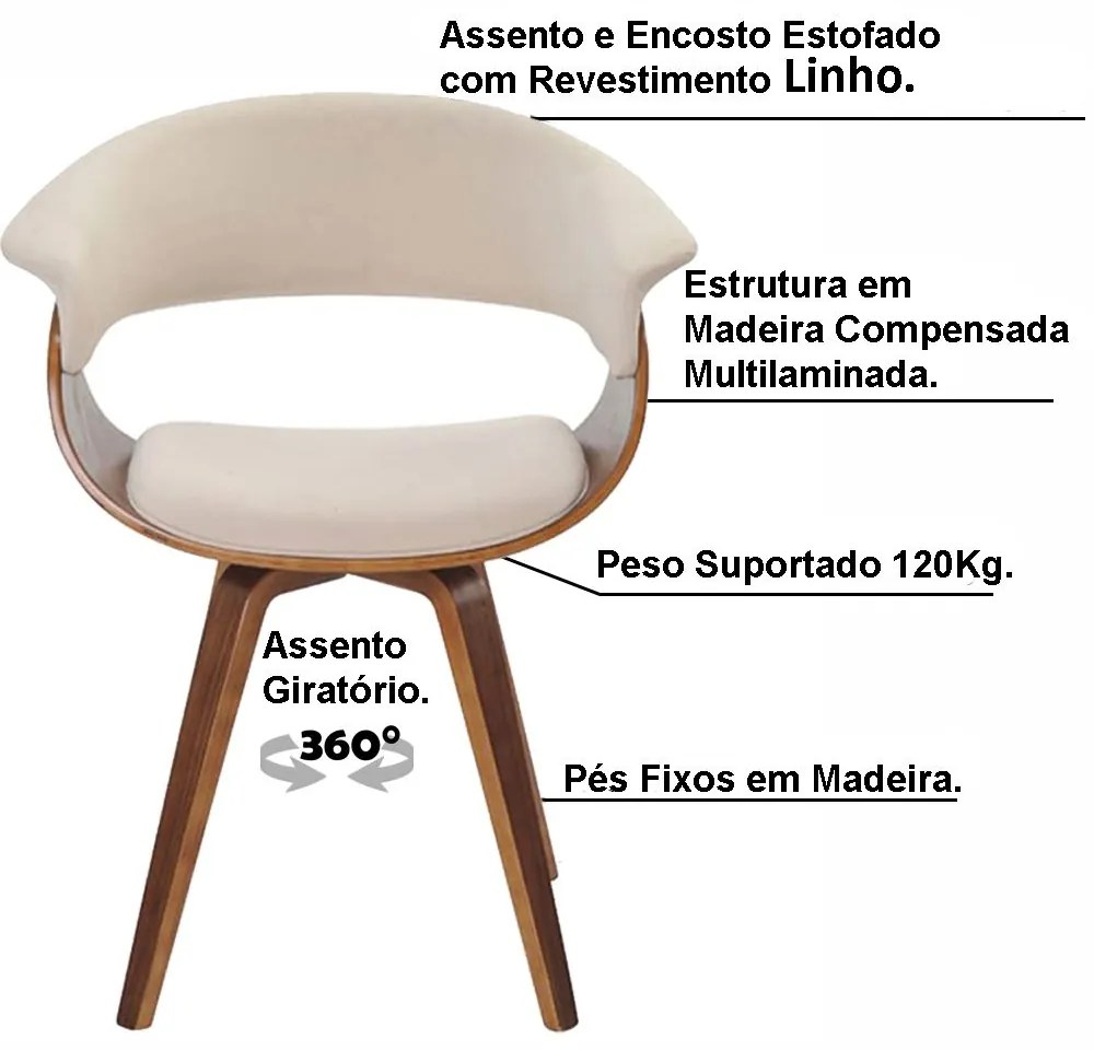 Kit 04 Cadeiras Giratória Decorativa para Escritório Home Office Ohana Linho Bege G56 - Gran Belo