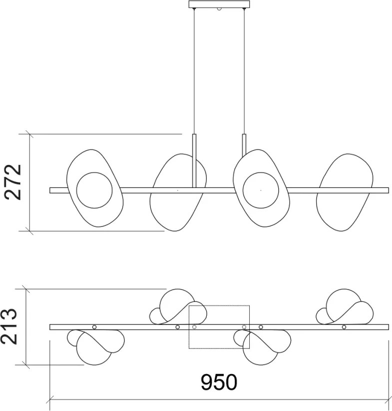 Pendente Calandra Linear 27X21X95Cm Alumínio E Globo Ø10Cm Fosco 4Xg9... (PRETO / MADEIRADO, FOSCO)