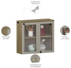 Armário de Cozinha 80cm 2 Portas Com Vidro Nádia Mocca/Avelã L01 - Mpo