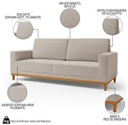 Sofá Living 145cm 2 Lugares Kayrós D05 Boucle Bege - Mpozenato