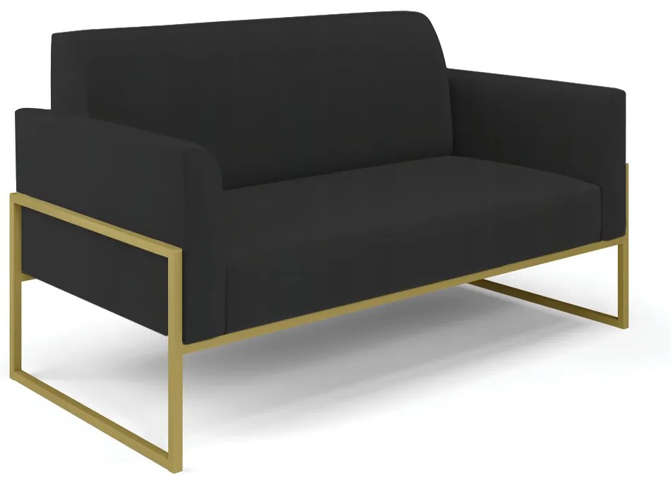 Sofá Namoradeira com Poltrona Base Industrial Alta Dourado Marisa Veludo D03 - D'Rossi - Preto