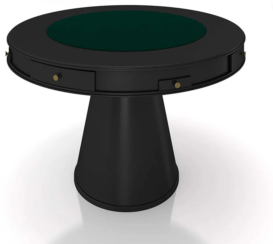 Mesa de Jogos Carteado 4 Lugares Bellagio com Gavetas e Tampo Reversível Base Cone com Tecido Preto/Verde G42 - Gran Belo