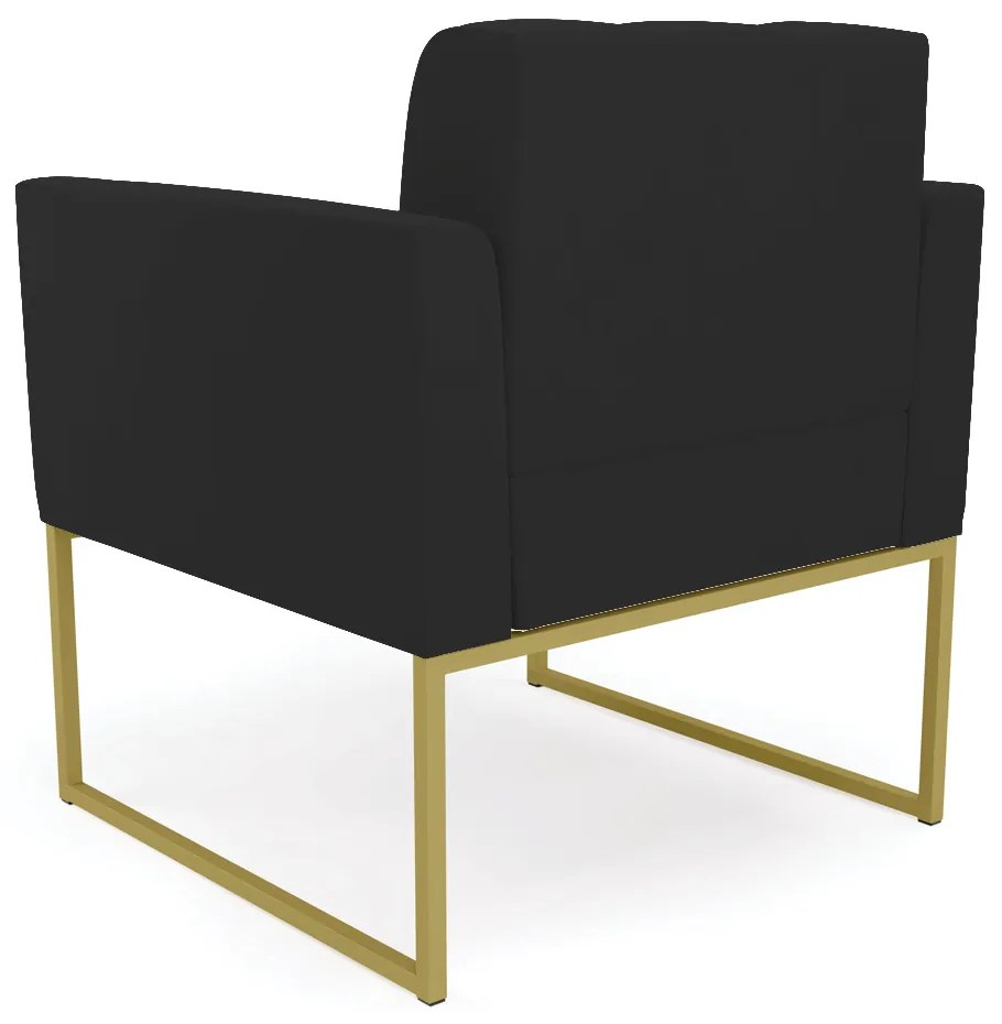 Kit 1 Sofá Namoradeira e 2 Poltronas Elisa Veludo Base Metálica Industrial Dourado - D'Rossi - Preto