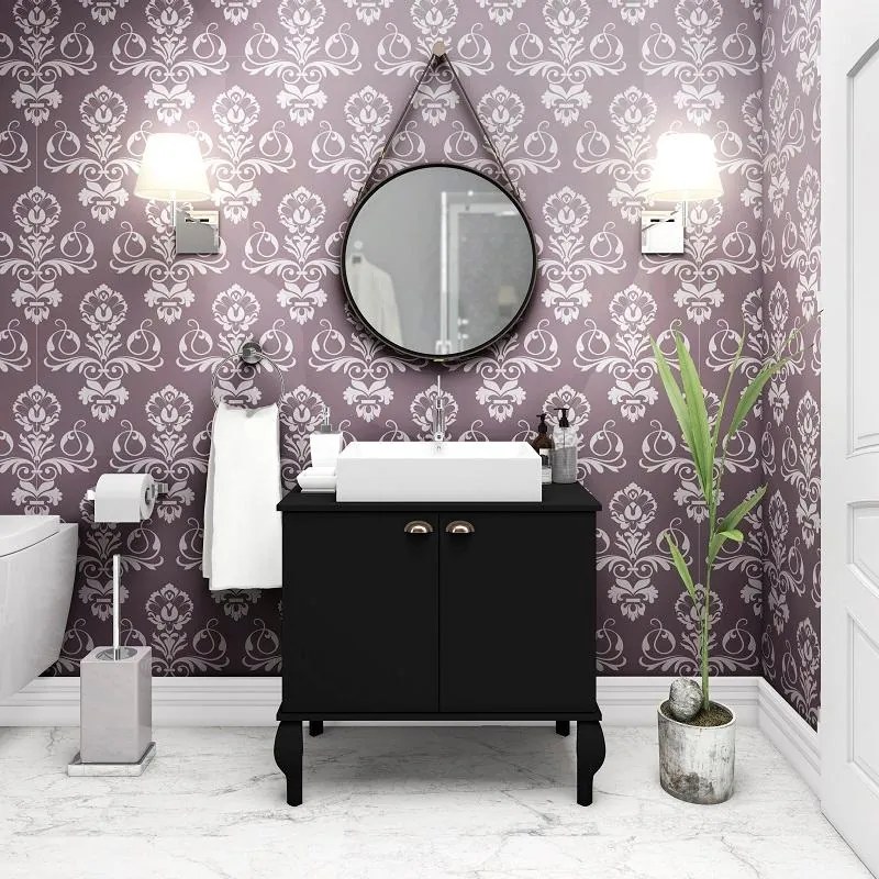 Espelho Redondo 58cm Alça Decoração Escandinavo Preto