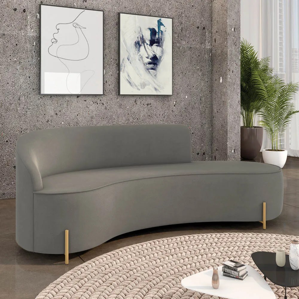 Sofá 4 Lugares Orgânico 220cm Pé Dourado Morgan Suede D03 - D'Rossi - Grafite