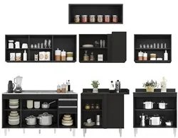 Armário de Cozinha Modulado de Canto 7 Peças CP24 com Pia Inox Preto -