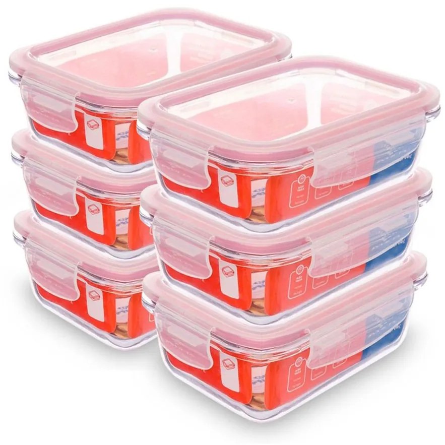 Kit com 6 Potes Herméticos de Vidro Tampa Click 370 ml
