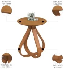 Mesa Canto Apoio com Pés de Madeira Kit 2 Samba Cinamomo E05 - Mpzoena